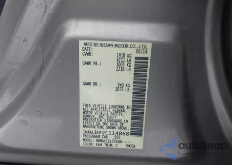 2015 Nissan Altima 2.5 S z USA, uszkodzony, nr VIN 1N4AL3AP1FC114868